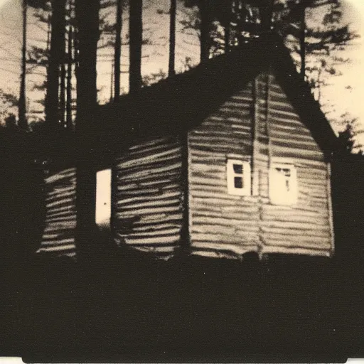 Prompt: old polaroid photo of an old cabin at night -4 -1