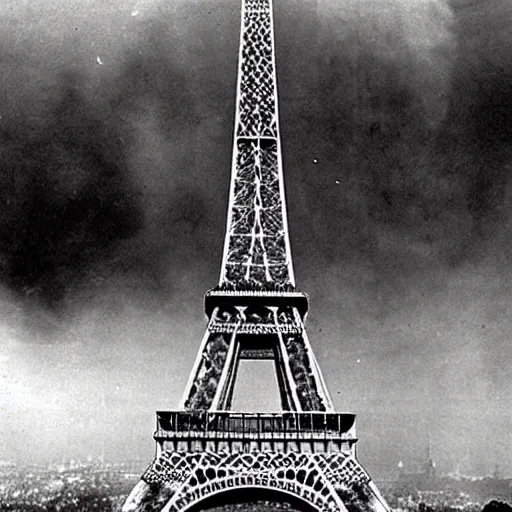 Image similar to eiffel tower during a ww 2 bombardment