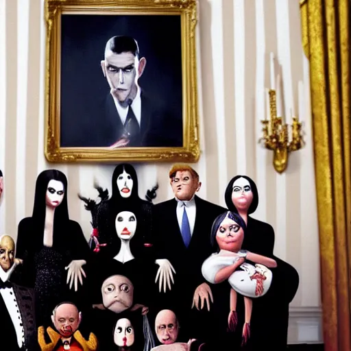 Image similar to The addams family in the white house