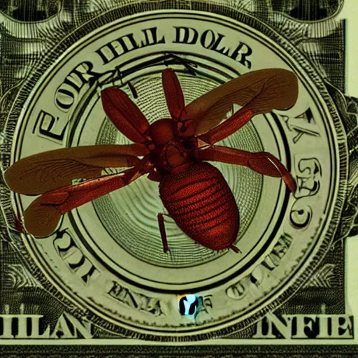 Prompt: a detailed design for a new dollar bill featuring the portrait of a focus-stacked mosquito