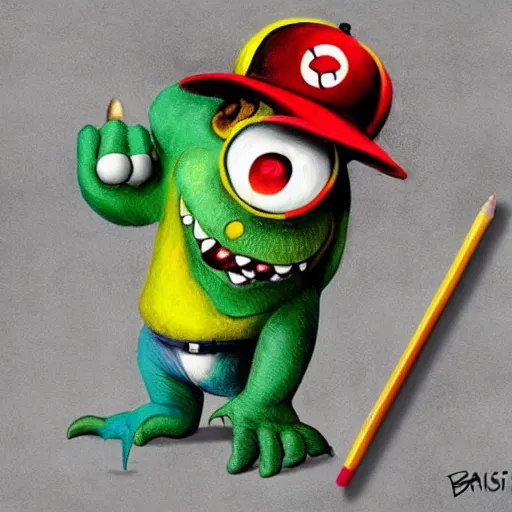 Image similar to baseball monster colorful, digital art, chalk,fantasy, magic, trending on artstation, ultra detailed, professional illustration by Basil Gogos