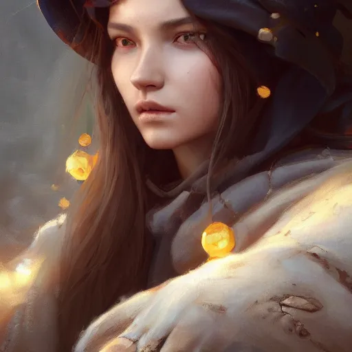 Image similar to Beautiful female wizard, 4k oil on linen by wlop, artgerm, andrei riabovitchev, nuri iyem, james gurney, james jean, greg rutkowski, highly detailed, soft lighting 8k resolution