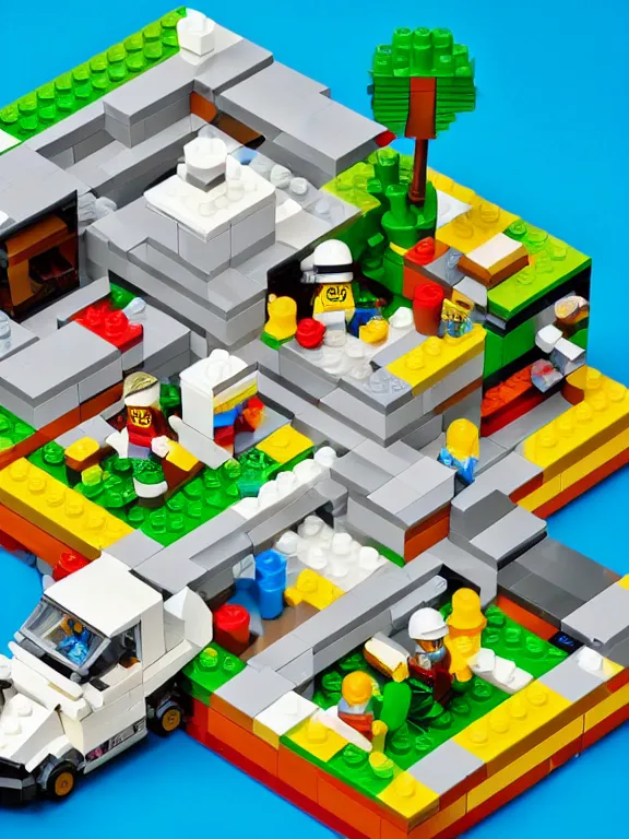 Image similar to miniature isometric lego diorama of epic yogurt factory