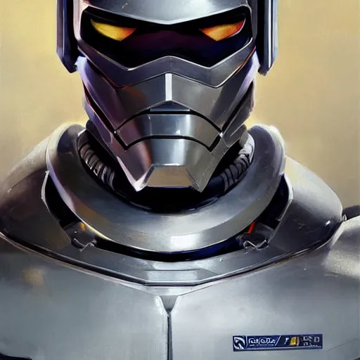 Image similar to greg manchess portrait painting of alex j. murphy aka robocop as overwatch character, 7 0 ies aesthetic, medium shot, asymmetrical, profile picture, organic painting, sunny day, matte painting, bold shapes, hard edges, street art, trending on artstation, by huang guangjian and gil elvgren and sachin teng