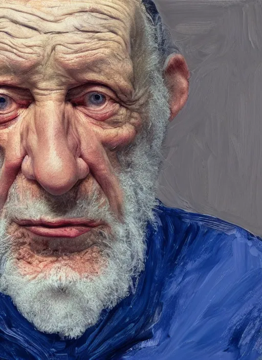 Image similar to Real life Papa Smurf, painted by Lucian Freud, highly detailed, 8k