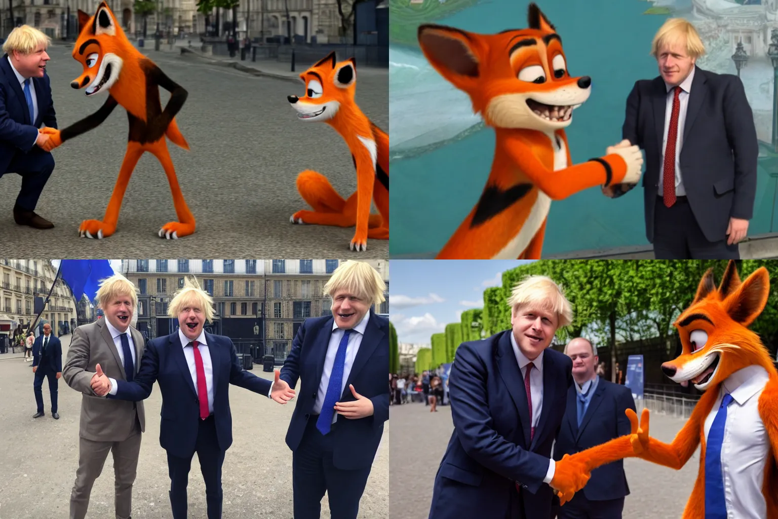 Prompt: Nick Wilde meeting Boris Johnson in paris, hyperrealistic, award winning photo, 4k