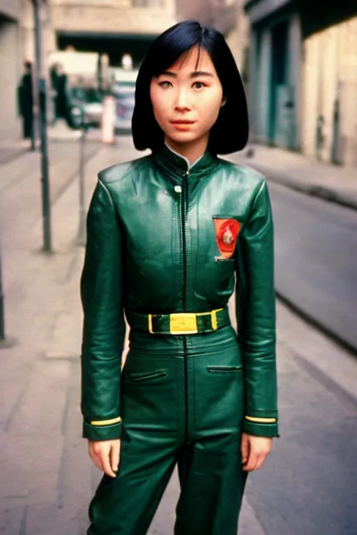 Prompt: ektachrome, 3 5 mm, highly detailed : incredibly realistic, beautiful portrait photo in style of 1 9 9 0 s frontiers in flight suit cosplay paris street photography, youthful asian demure, perfect features, vogue fashion edition