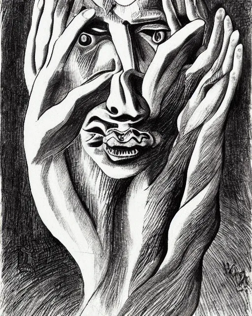 Prompt: portrait of a demon. Line drawing by Jean Cocteau. Pen and ink by Dali.