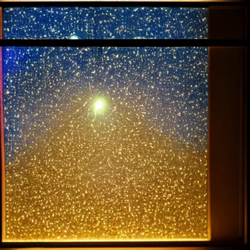 Image similar to light speck - of - dust smiles, in the rays from th panel, illuminated