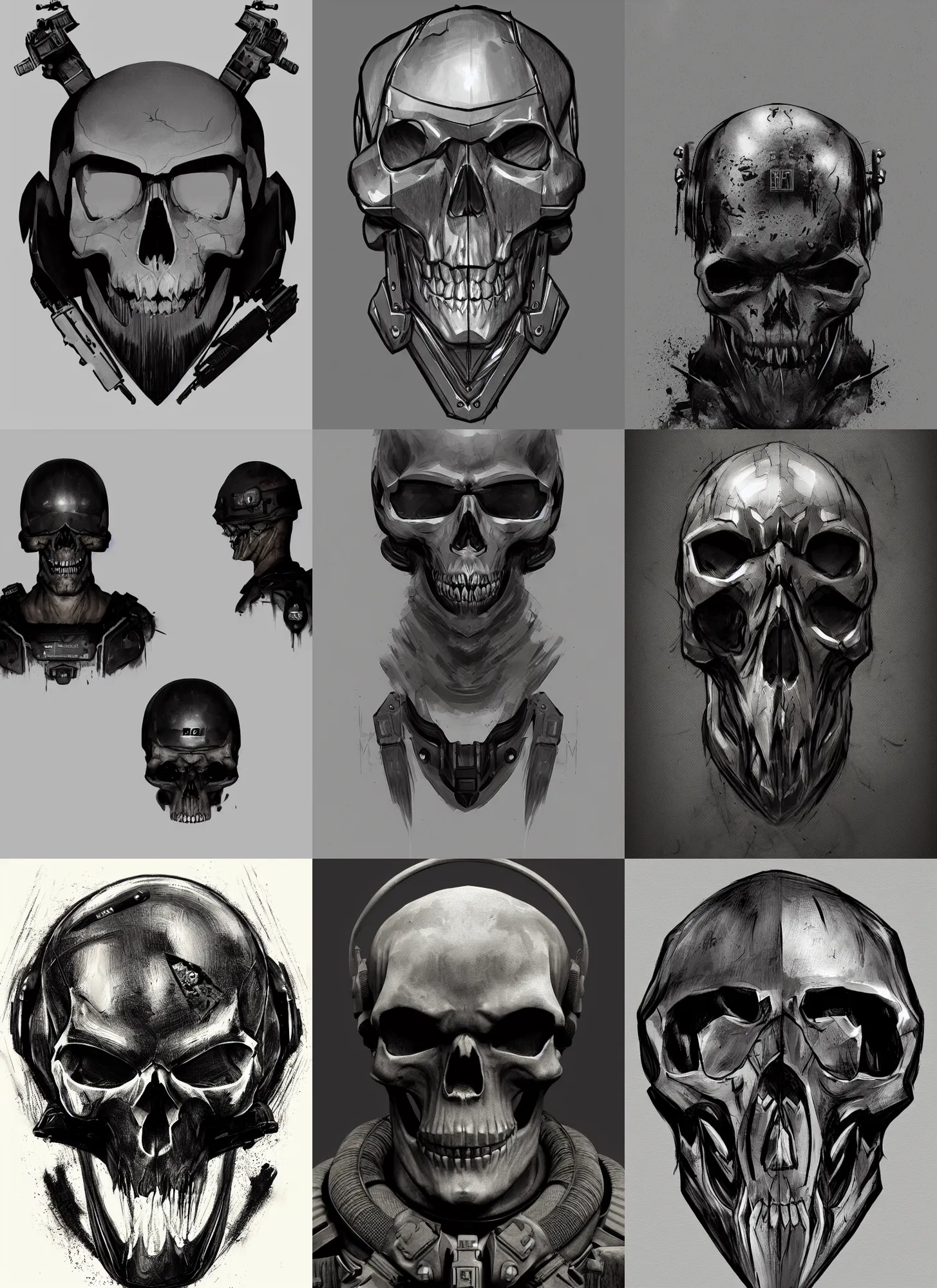 Prompt: spec - ops head, ( ( skull - logo on top ) ), special forces, dark design, artstation, concept art
