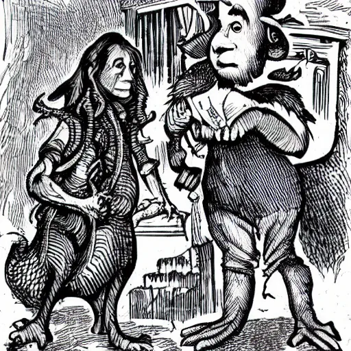 Image similar to beware the jubjub bird, and shun the frumious bandersnatch! | lewis carroll and hp lovecraft with doctor seuss and hr giger