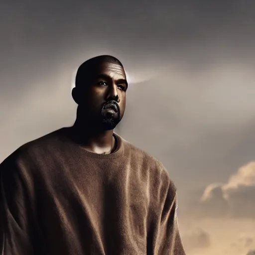 Image similar to kanye west in morrowind, splash art, movie still, detailed face, photorealistic facial features, cinematic lighting, dramatic, octane render, long lens, shallow depth of field, bokeh, anamorphic lens flare, 8 k, hyper detailed, 3 5 mm film grain