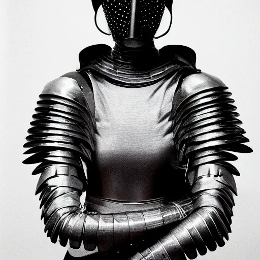 Prompt: a paladin wearing issey miyake armor in a club, portrait, fashion photography, by davide sorrenti, jemal shabazz, nan goldin