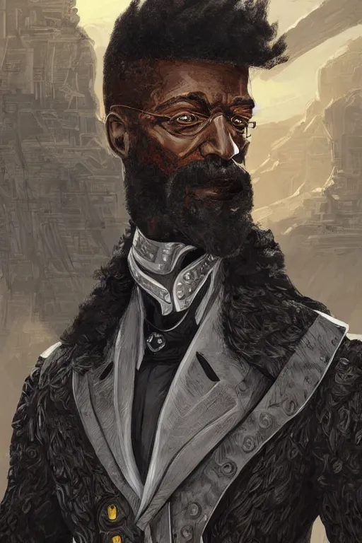 Image similar to Portrait of abolitionist John Brown with a beard wearing futuristic power armor, fantasy, intricate, highly detailed, digital painting, trending on artstation, sharp focus, illustration, style of Stanley Artgerm and Dan Mumford