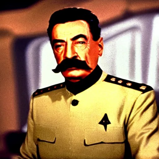 Prompt: A still of Stalin in Star Trek, colour photo