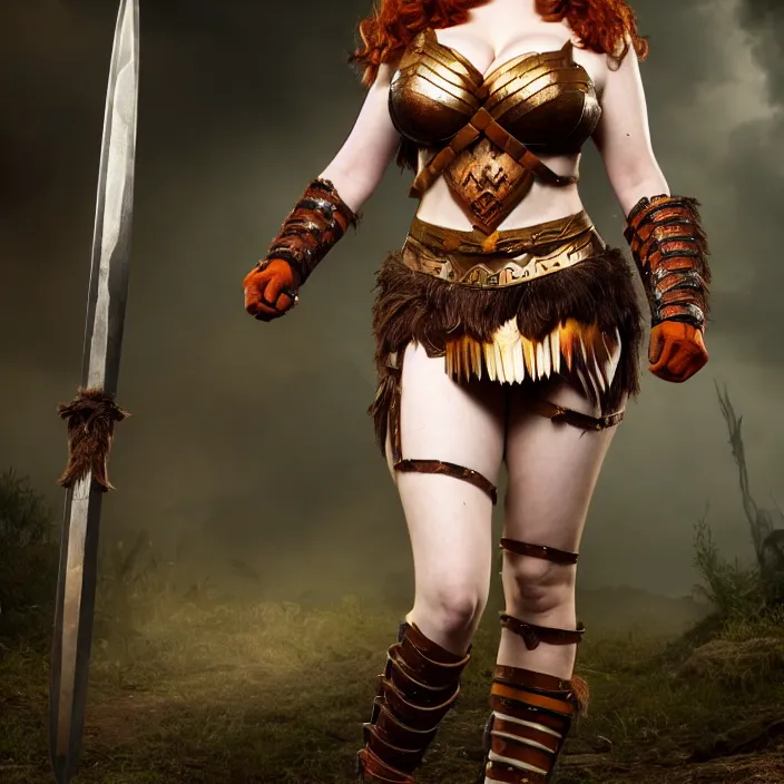 Image similar to full body photograph of christina hendricks as a amazon warrior. Extremely detailed. 8k