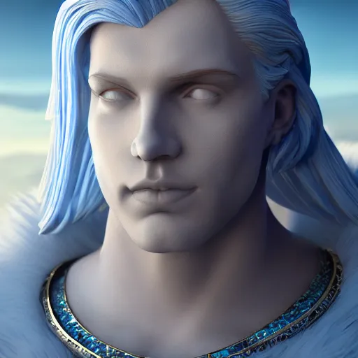 Prompt: male divine androgynous gorgeous, with a blue ice angelic armor, the kingdom of ice, dark epic, roman toga, cinematic lighting, ice kingdom background, concept art, highly detailed, photorealistic, 4 k, sculpted in zbrush, render on blender cycles by gustavo dore