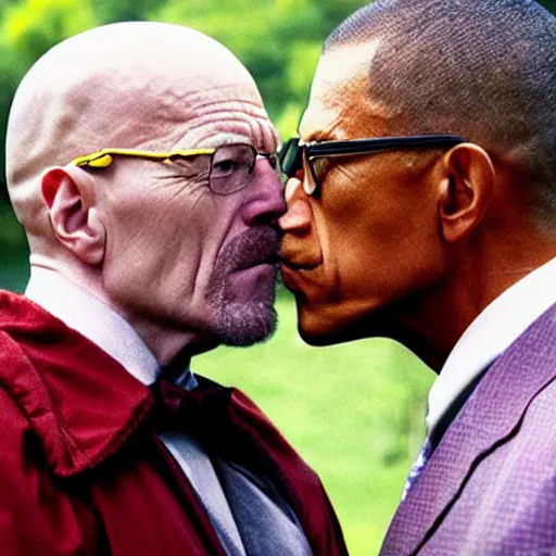 Image similar to Walter White and Gustavo Fring kissing