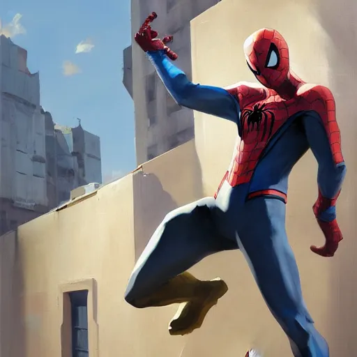 Image similar to greg manchess portrait painting of partially armored shonen spiderman as overwatch character, medium shot, asymmetrical, profile picture, organic painting, sunny day, matte painting, bold shapes, hard edges, street art, trending on artstation, by huang guangjian, gil elvgren, ruan jia, greg rutkowski, gaston bussiere