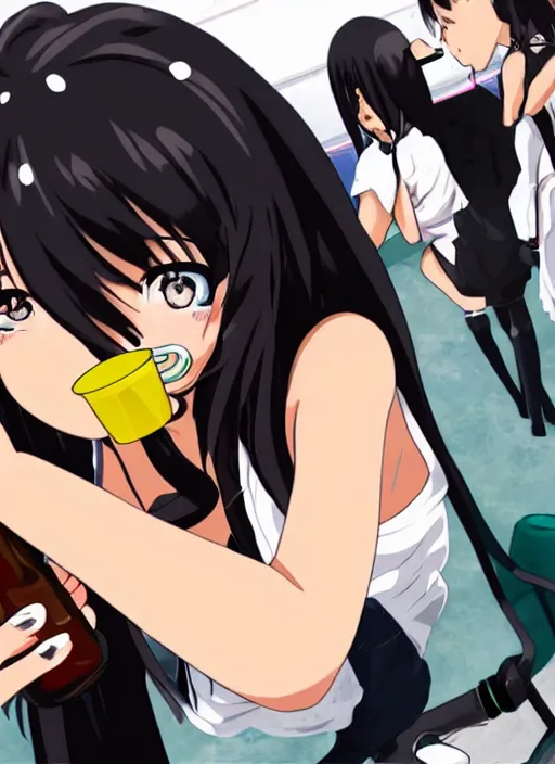 Image similar to anime girl shotgunning beers, getting blackout drunk