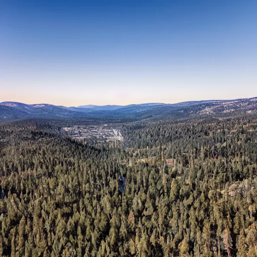 Image similar to Tilt Shift Photography, Big Bear Lake California, Ariel drone shot, 8k