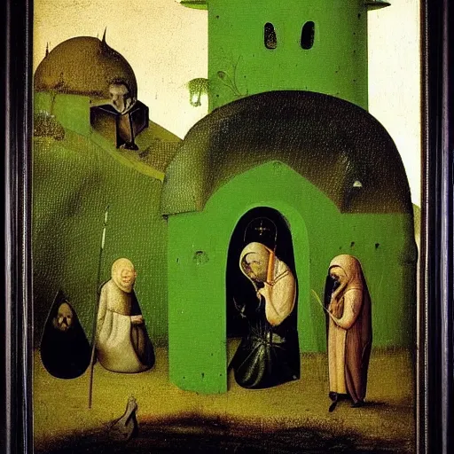 Prompt: green mosque by hieronymus bosch