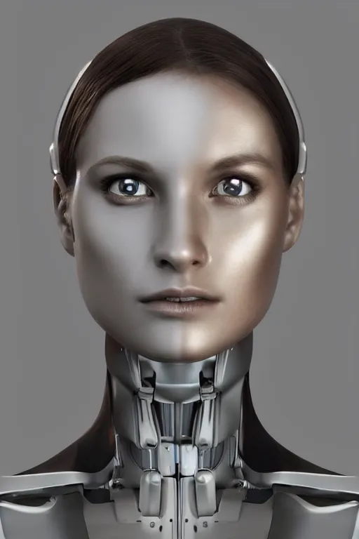 Image similar to robot with human face, female head, woman human face, human face realistic, human head, cyborg frame concept, cyborg by ales-kotnik, sci-fi android female