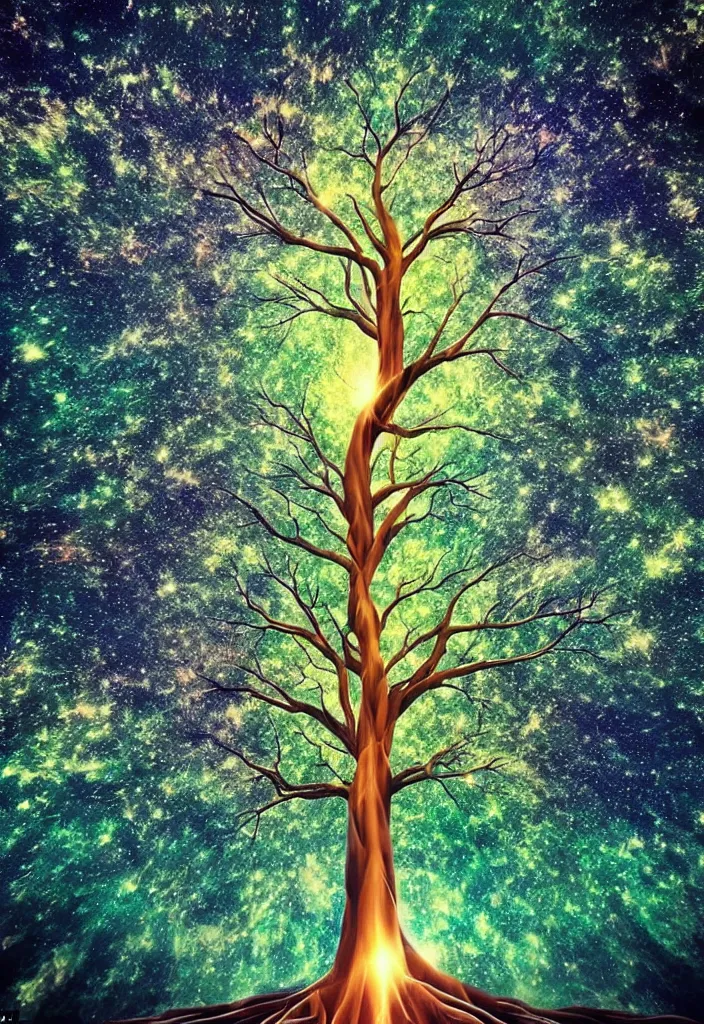 Image similar to that our soul is just one root off a greater tree that climbs high up through the many dimensions and realities, that we are all part of that same tree, we are just here to gather experience, which is the nourishment of our higher collective self