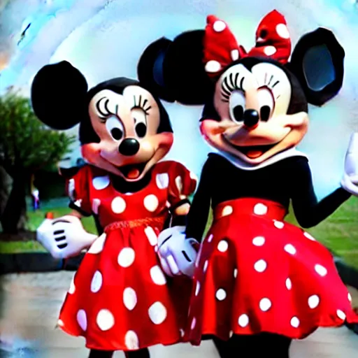 Image similar to mickey mouse dresses up as minnie mouse