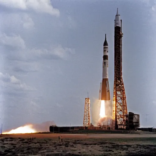 Image similar to a gigantic birthday candle on the launch pad for the Apollo 11 mission