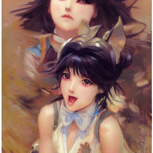 Image similar to cute anime girl faces, painting by charles lidderdale, gaston bussiere, craig mullins, j. c. leyendecker