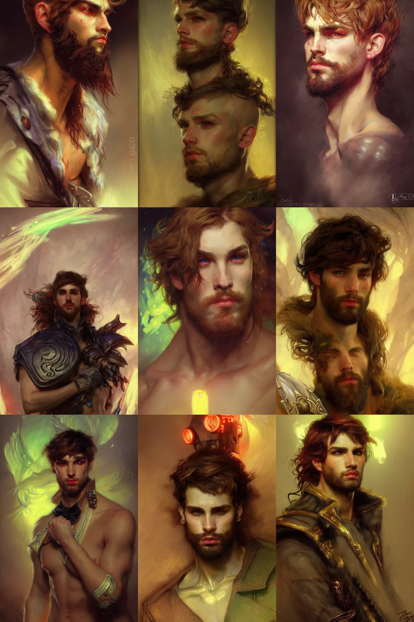 Prompt: realistic portrait beautiful concept art of a male league of legend character, created by gaston bussiere and john everett millais, high detailed, smooth draw, synthwave neon retro, intricate, trending on artstation