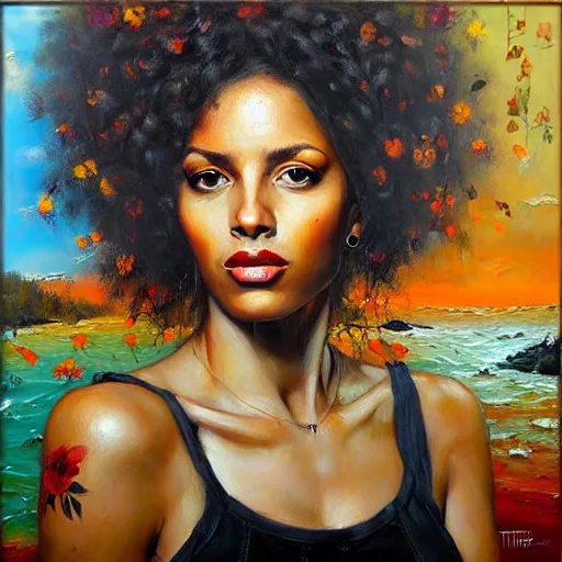 Image similar to portrait of a beautiful woman, nature elements, painting, by dimitra milan, by tim okamura.