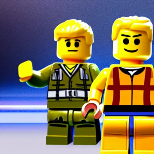 Image similar to emmet from the lego movie 2 screams at brock lesnar