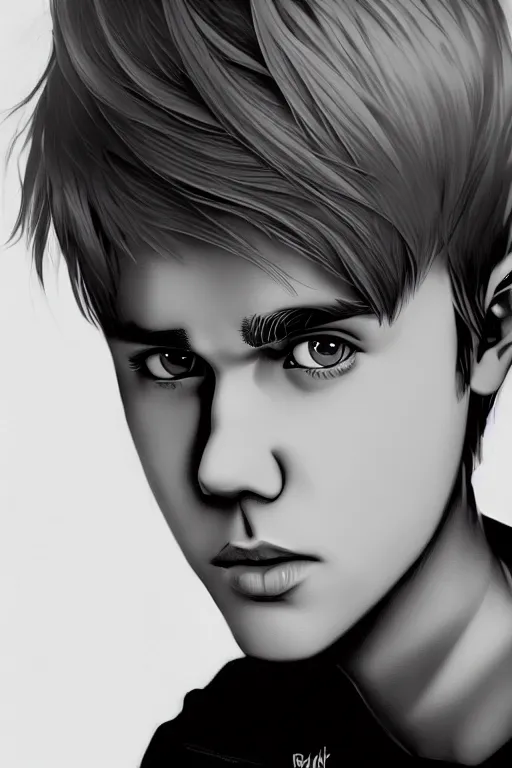 Image similar to justin bieber, manga cover art, detailed color portrait, artstation trending, 8 k, greg rutkowski