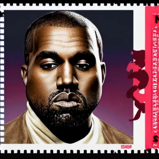 Prompt: a postage stamp with kanye west's face, up - scale photo, detailed, studio photo.