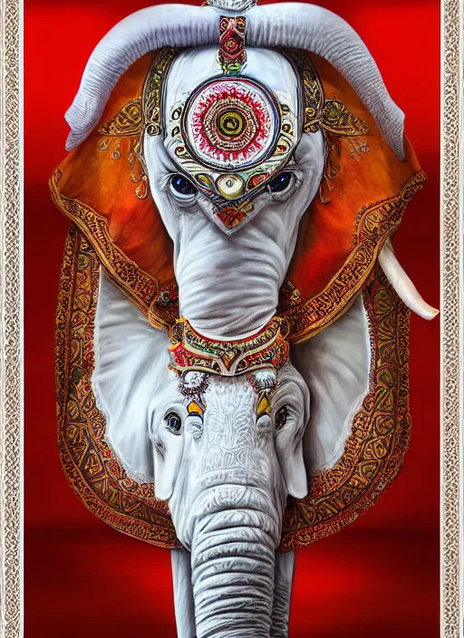 Prompt: portrait of ethereal white elephant in indian flag colors, intricate detail, ornate, conceptual art, soft light, dynamic, art by artgerm