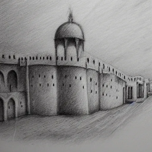 Prompt: Erbil citadel, detailed charcoal sketch, realistic, incredibly detailed