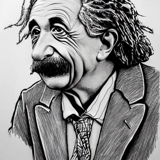 Image similar to a realistic yet scraggly portrait sketch of the side profile of albert einstein, trending on artstation, intricate details, in the style of frank auerbach, in the style of sergio aragones, in the style of martin ansin, in the style of david aja, in the style of mattias adolfsson