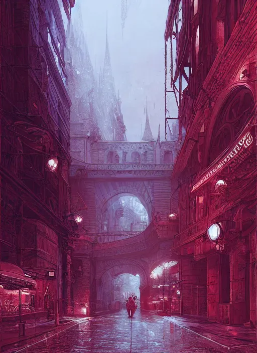 Image similar to Budapest , Dynamic lighting, cinematic, extremely high detail, photo realistic, cinematic lighting, pen and ink, red detailing, intricate line drawings, post processed, concept art, artstation, matte painting, style by Raphael Lacoste, Eddie Mendoza, Q Hayashida