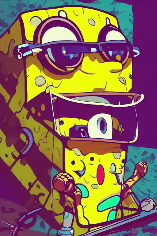 Prompt: portrait concept art painting of alternate reality spongebob, artgerm, moebius, inio asano, toon shading, cel shading, smooth, calm, tranquil, vaporwave colors,