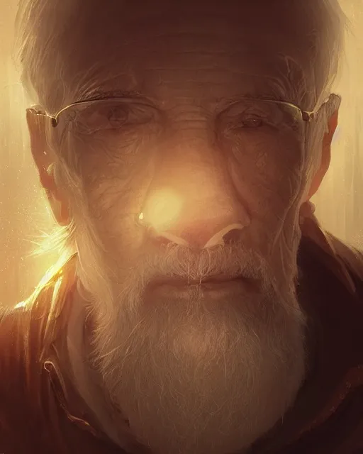 Prompt: An old man looking into a golden mirror, highly detailed, fantasy art, in the style of greg rutkowski, illustration, epic, fantasy, intricate, hyper detailed, artstation, concept art, smooth, sharp focus, ray tracing