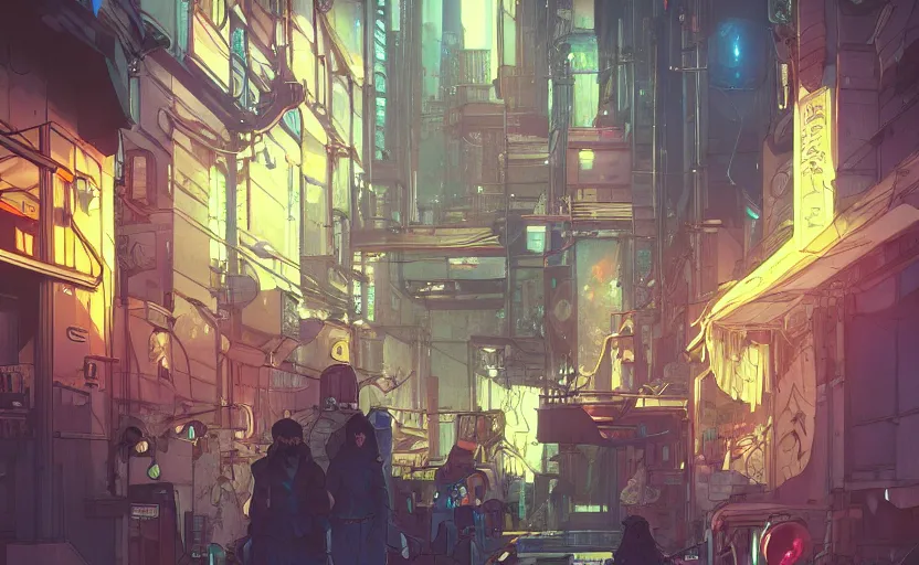 Prompt: a cat society in a cyberpunk city alleyway in a space opera cyberpunk studio ghibli animated film, volumetric lighting, octane render by anime, artgerm, alphonse mucha, loish, alena aenami, highly detailed