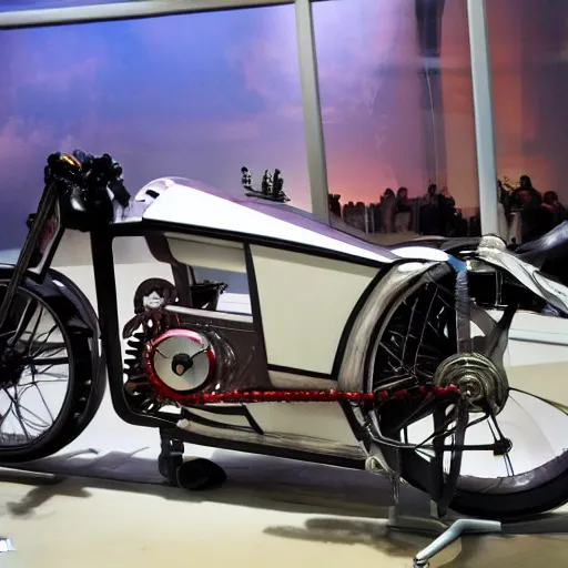 Image similar to delorian motorcycle, prototype demo at the hall of science