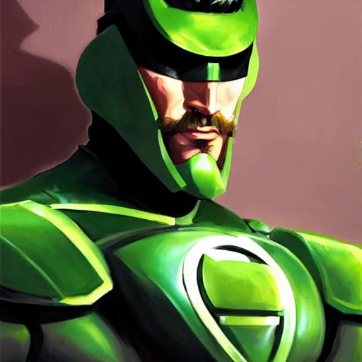 Image similar to greg manchess portrait painting of armored green lantern as overwatch character, medium shot, asymmetrical, profile picture, organic painting, sunny day, matte painting, bold shapes, hard edges, street art, trending on artstation, by huang guangjian and gil elvgren and sachin teng