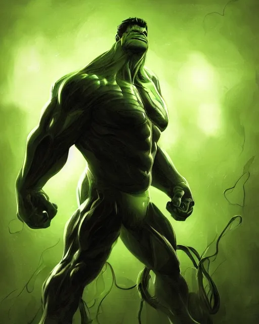 Image similar to hulk symbiote dynamic lighting, fantasy concept art, trending on art station, stunning visuals, creative, cinematic, ultra detailed, comic strip style