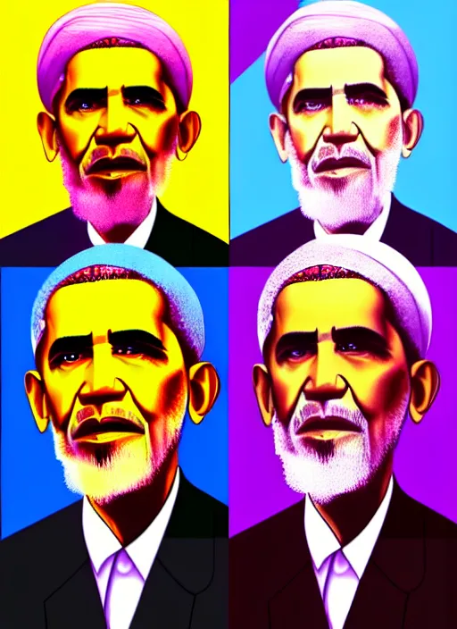 Image similar to pop art obama and khamenei angry each other, no duplicate image, glowing lights, highly detailed, digital painting, artstation, concept art, smooth, sharp focus, illustration, art by richard hamilton and mimmo rottela