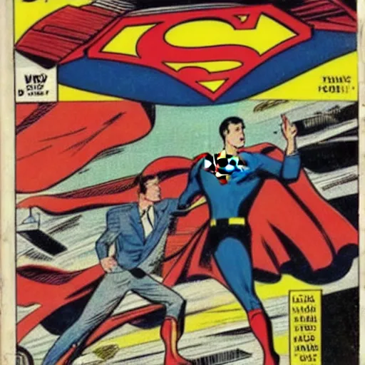 Image similar to comic book cover 1960, Elon Musk vs Superman