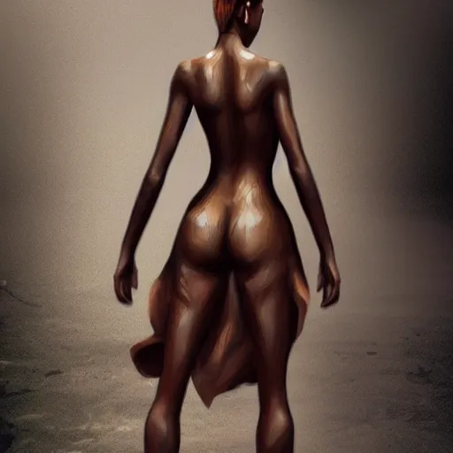 Prompt: a fashion model, creative, brown skin, digital art, photo manipulation, artstation, standing, giant, street, photoshop