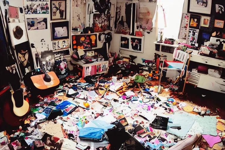 Image similar to photograph of messy 9 0 s bedroom